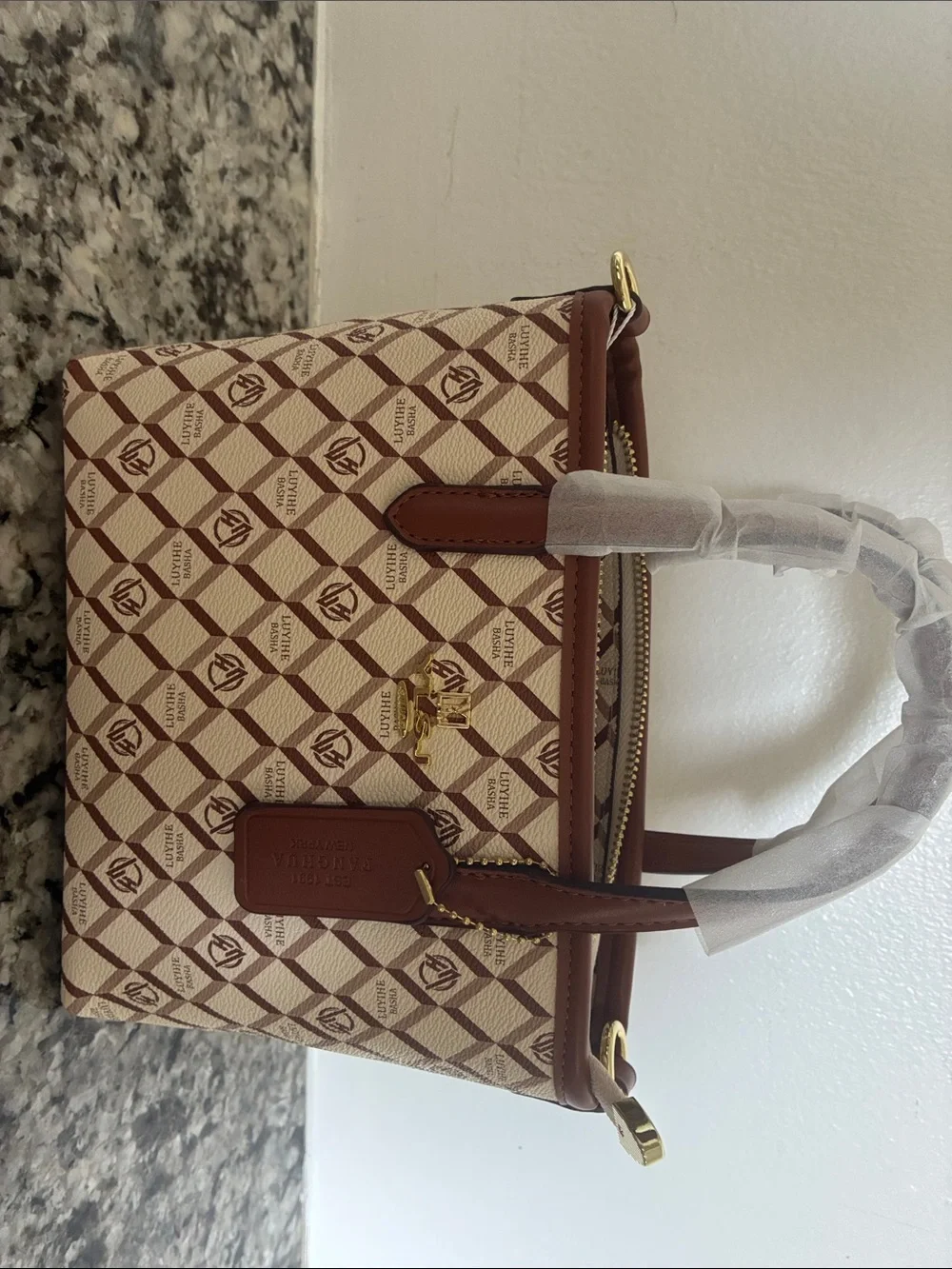 Beige and Brown Monogram Tote Bag